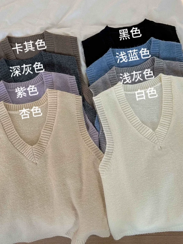 时尚个性坑条V领针织马夹2024秋季新款韩版女装宽松套头无袖毛衣