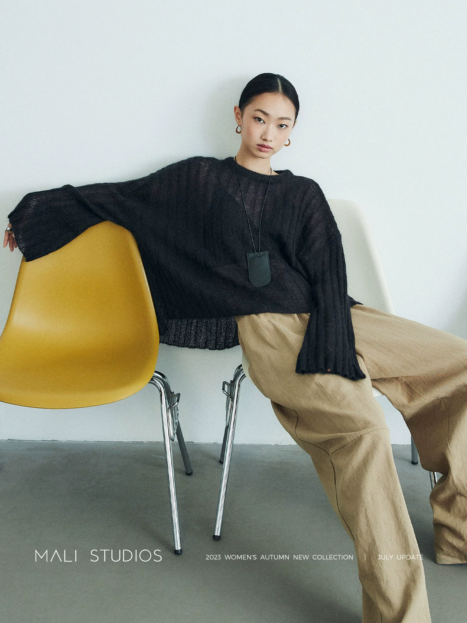 MALI|真丝南非马海毛纱线_时髦慵懒透视宽松喇叭袖毛衣 - Image 3