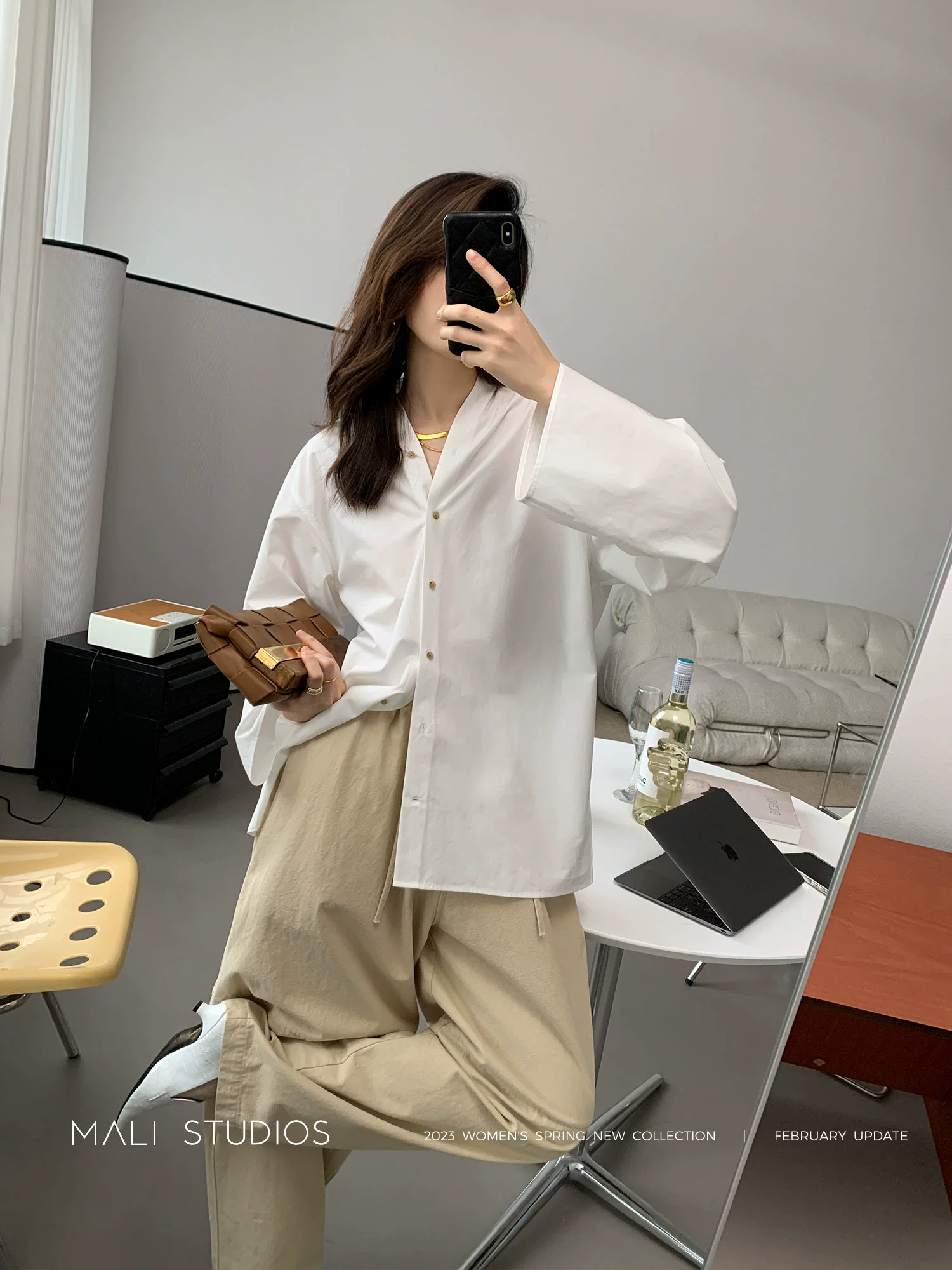 MALI|INS北欧及简风_解构设计造型感廓形双V领衬衫 - Image 5