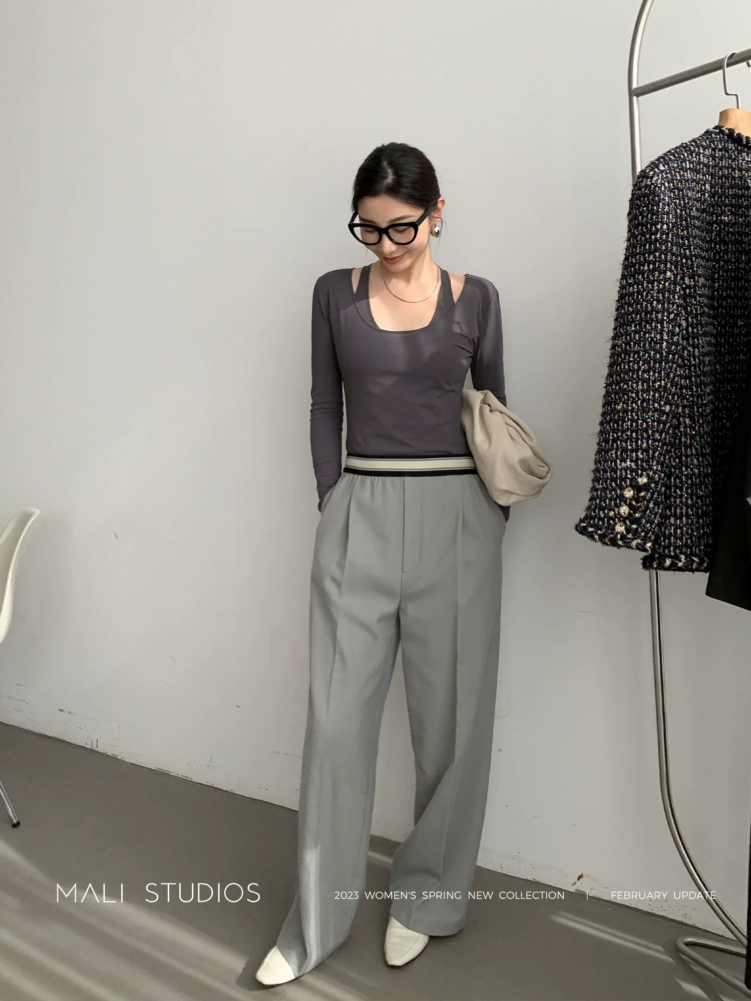 MALI|双层解构设计_强捻全棉针织微透假两件修身T恤 - Image 3