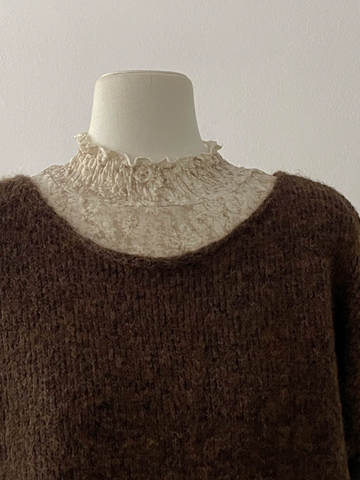 休闲百搭纯色针织衫2024秋季新款韩版女装木耳边打底衫碎花半身裙 - Image 3