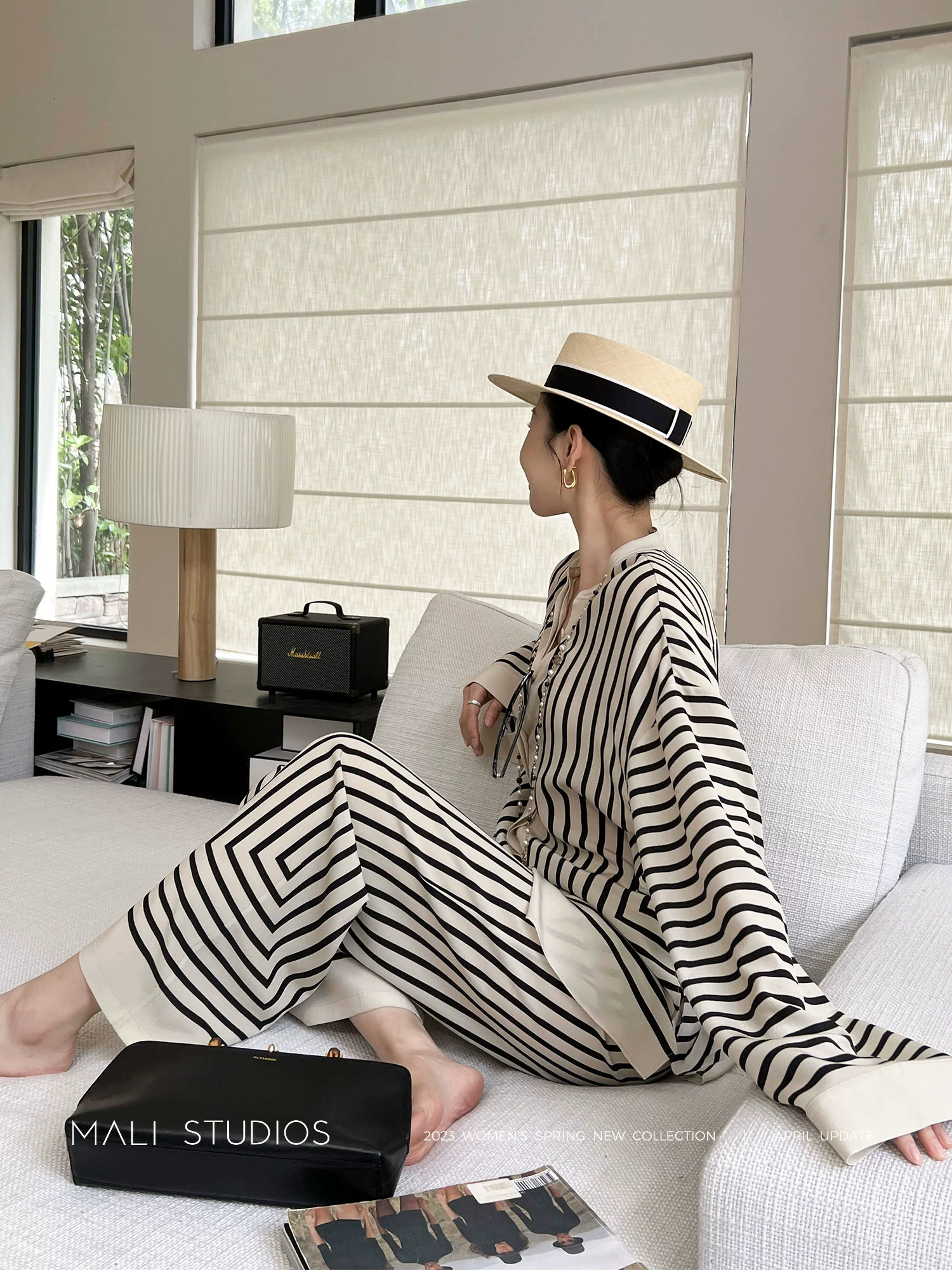 MALI|定制18MM真丝双绉_清凉度假氛围感时髦定位条纹衬衫阔腿裤 - Image 2