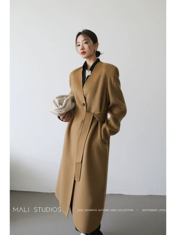 MALI|建筑极简风|全羊毛拱针垫肩大衣
