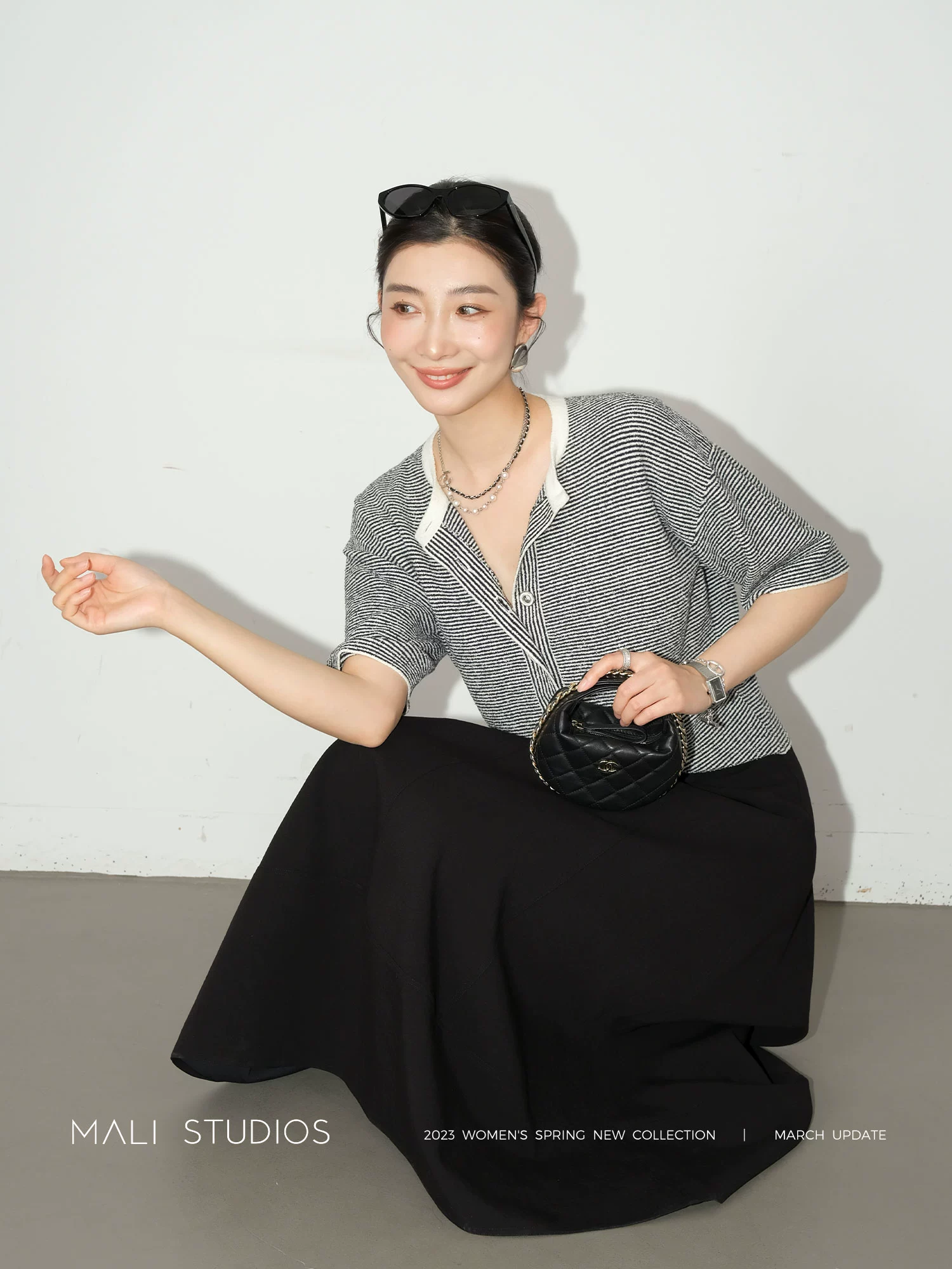 MALI|法式度假风_定制花式圈圈纱细支条纹小香风背心短袖 - Image 3