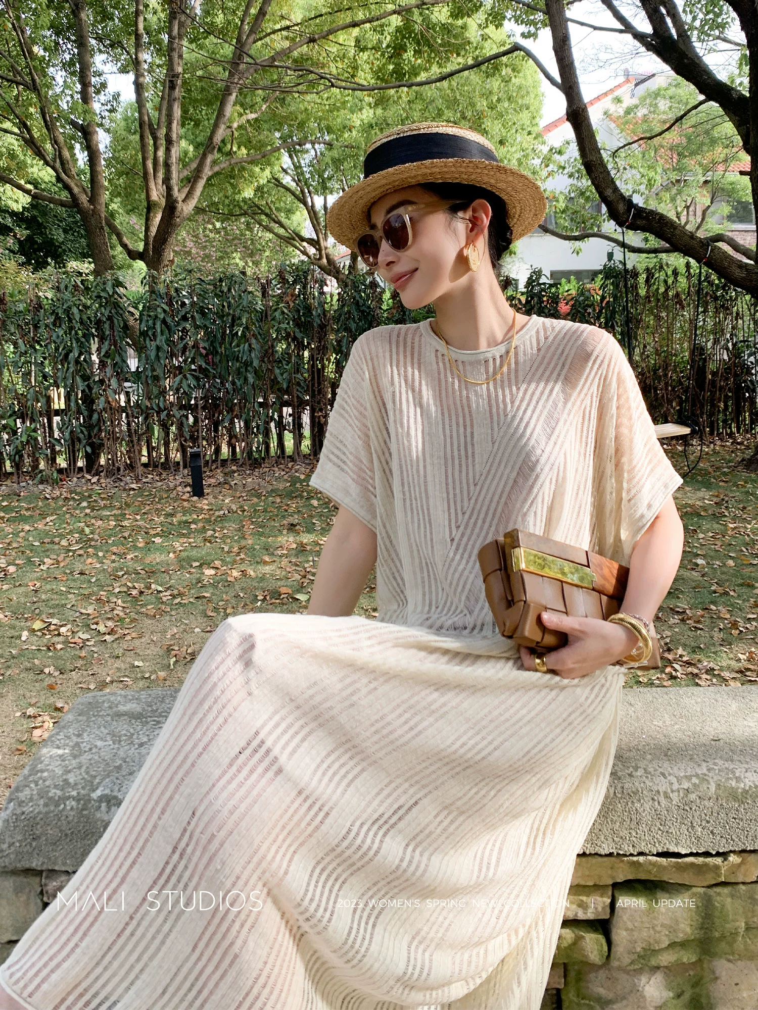 MALI|定制定染真丝亚麻纱_透视镂空针织度假吊带背心裙两件套 - Image 4