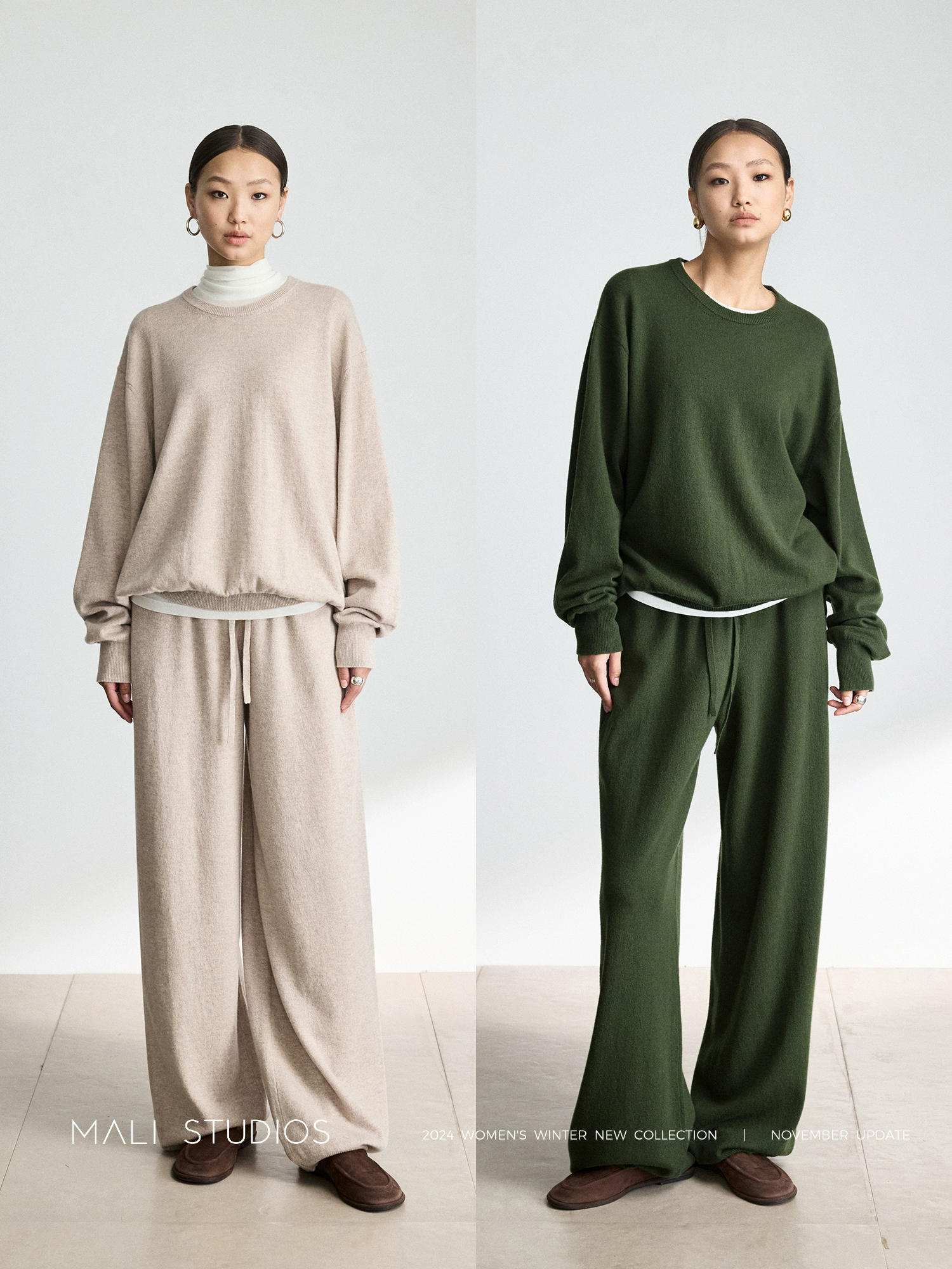 MALI | 慵懒随性羊绒羊毛圆领毛衣/卫裤/三角披肩三件套 - Image 5