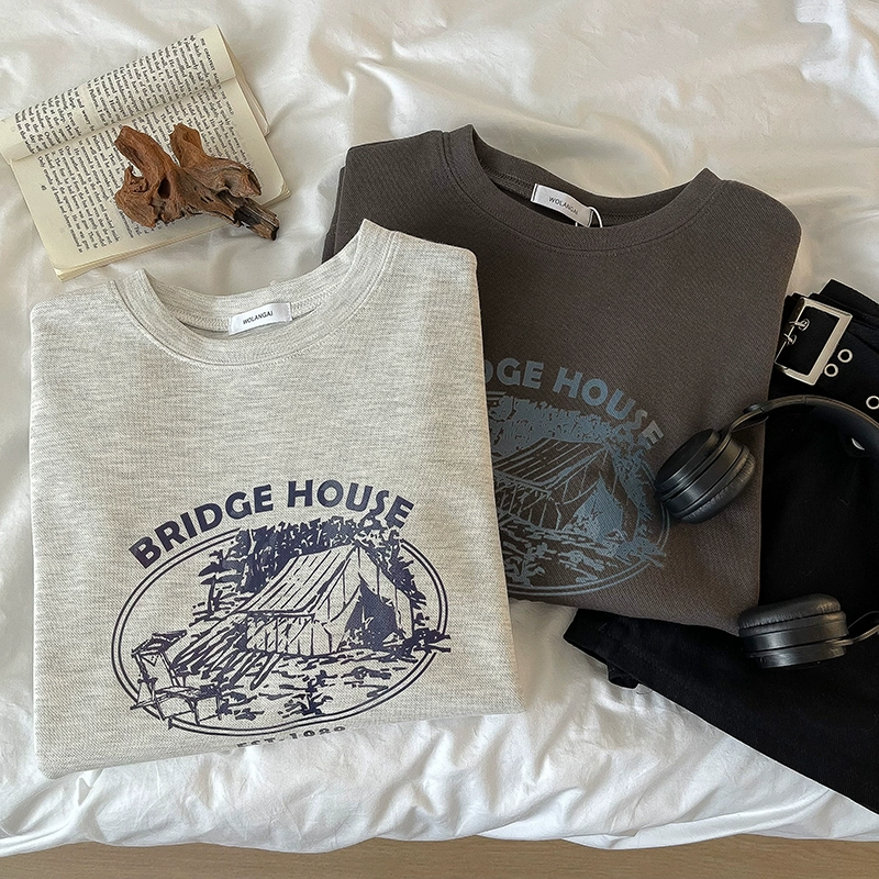 个性休闲时尚印花长袖卫衣2024秋季新款女学院风宽松百搭圆领上衣 - Image 2