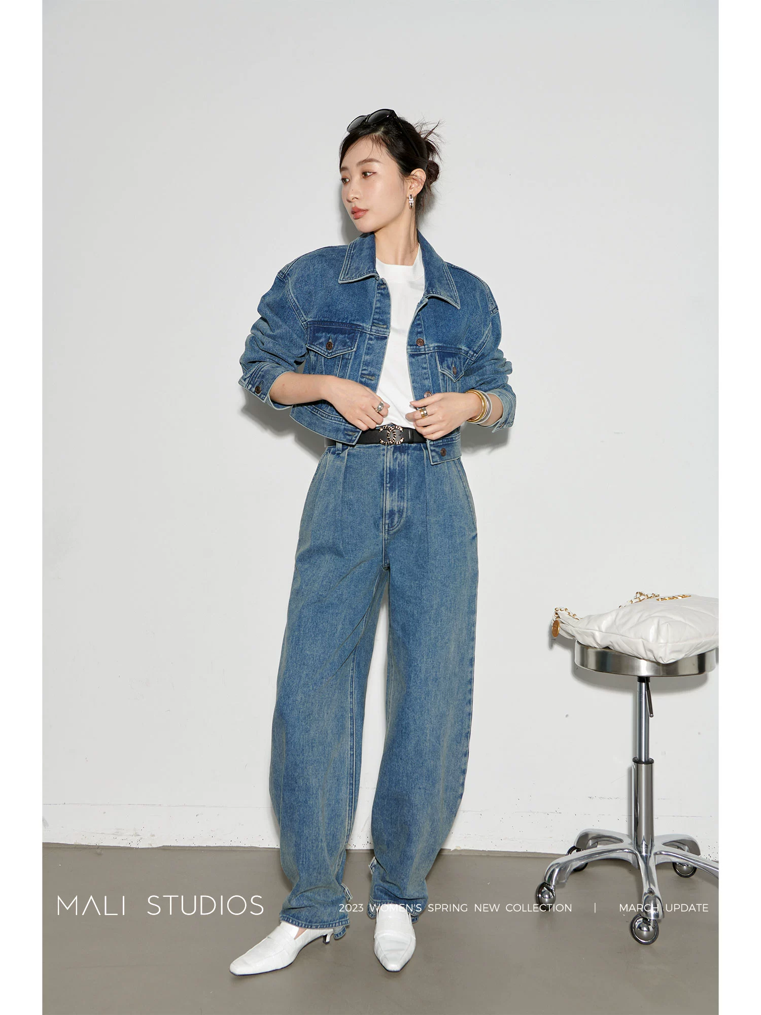 MALI|宽松阔腿牛仔裤复古牛仔外套短款高级感短款高级感上衣 - Image 3