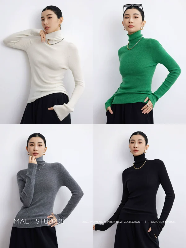 MALI｜高端68支精纺羊绒纱_无缝全成型气质高领打底