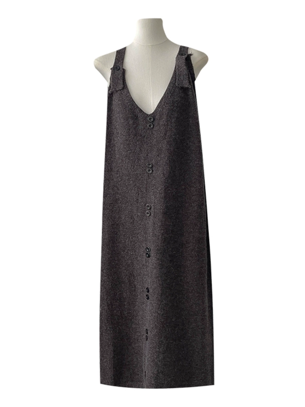 气质纯色磨毛针织背带连衣裙2024秋季新款韩版女装A字中长款裙子 - Image 5