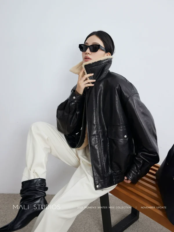 MALI｜UNISEX风油蜡羊皮+微卷颗粒皮毛一体复古龟背绗棉夹克外套