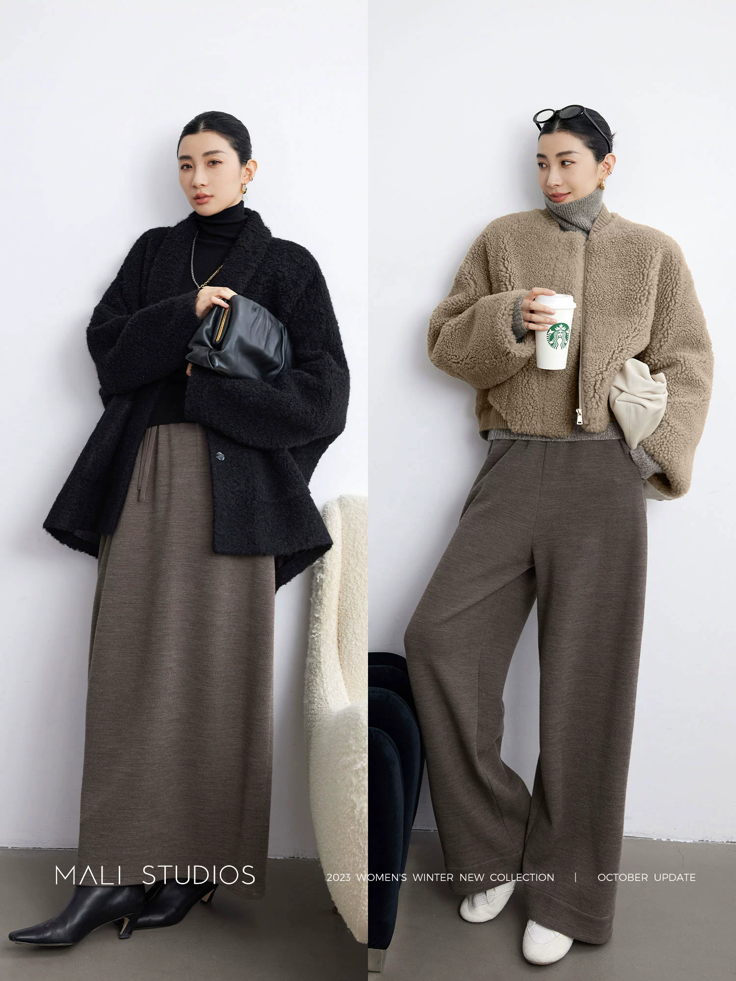 MALI|时髦造型款_立体剪裁宽松休闲弧形半裙扭缝裤