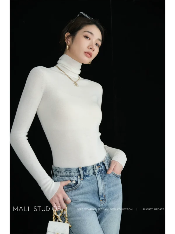 MALI｜ROW风18针无缝成型｜巴素兰羊毛高领/一字领针织打底衫