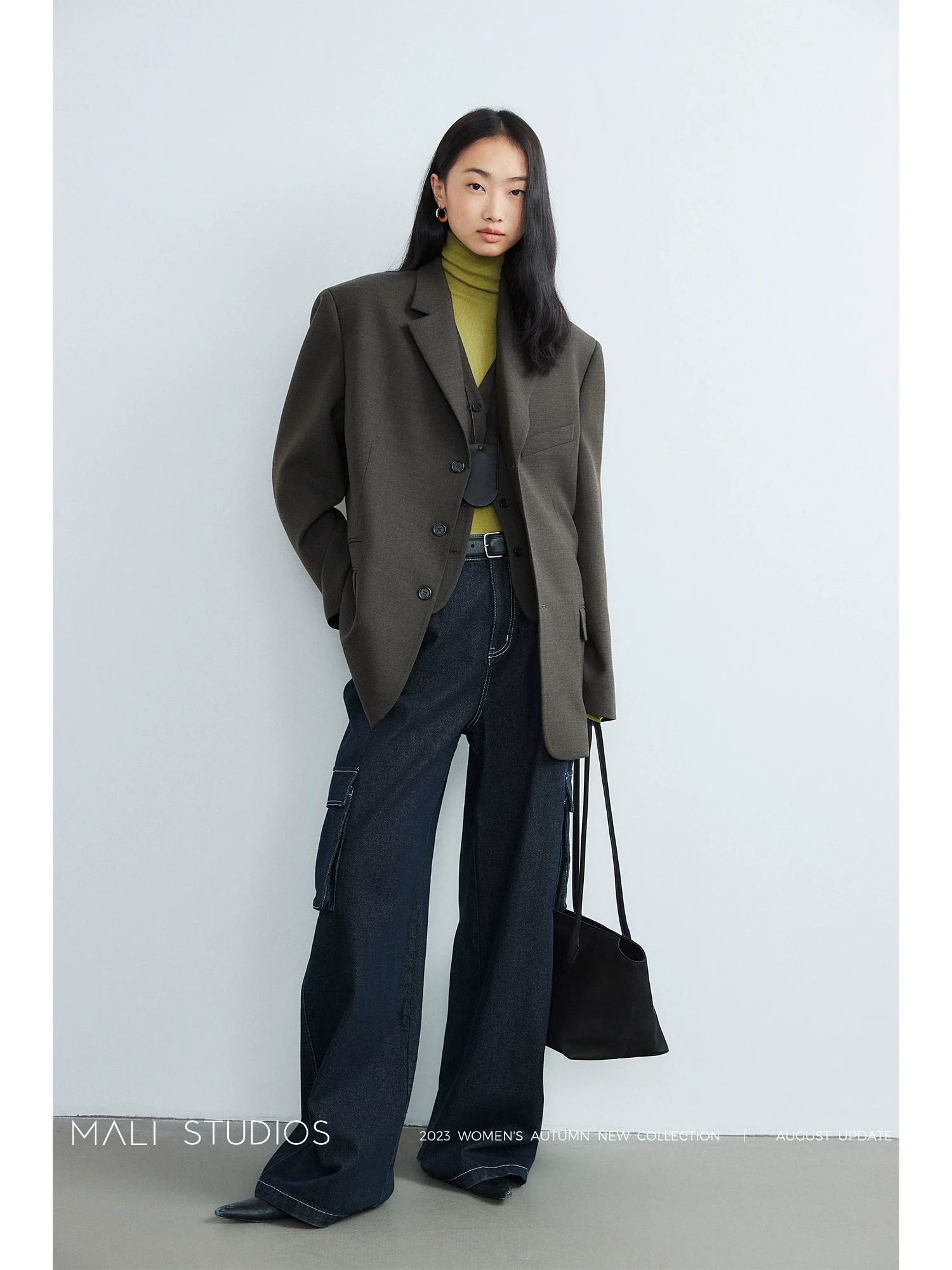 MALI|Clean fit_复古经典靛蓝工装口袋阔腿牛仔裤 - Image 5