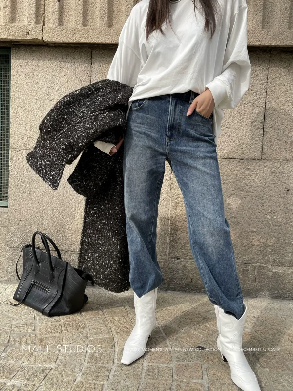 MALI|秋冬定织羊毛牛仔_时髦INS保暖显瘦直筒牛仔裤