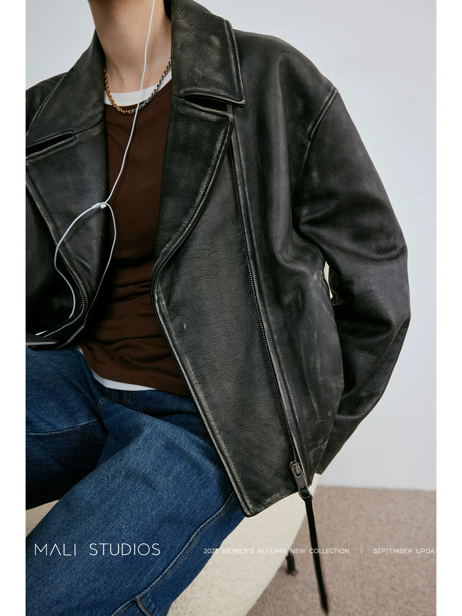 MALI|重磅手工擦色牛皮_复古摩登飒酷VTG做旧风机车皮夹克 - Image 5