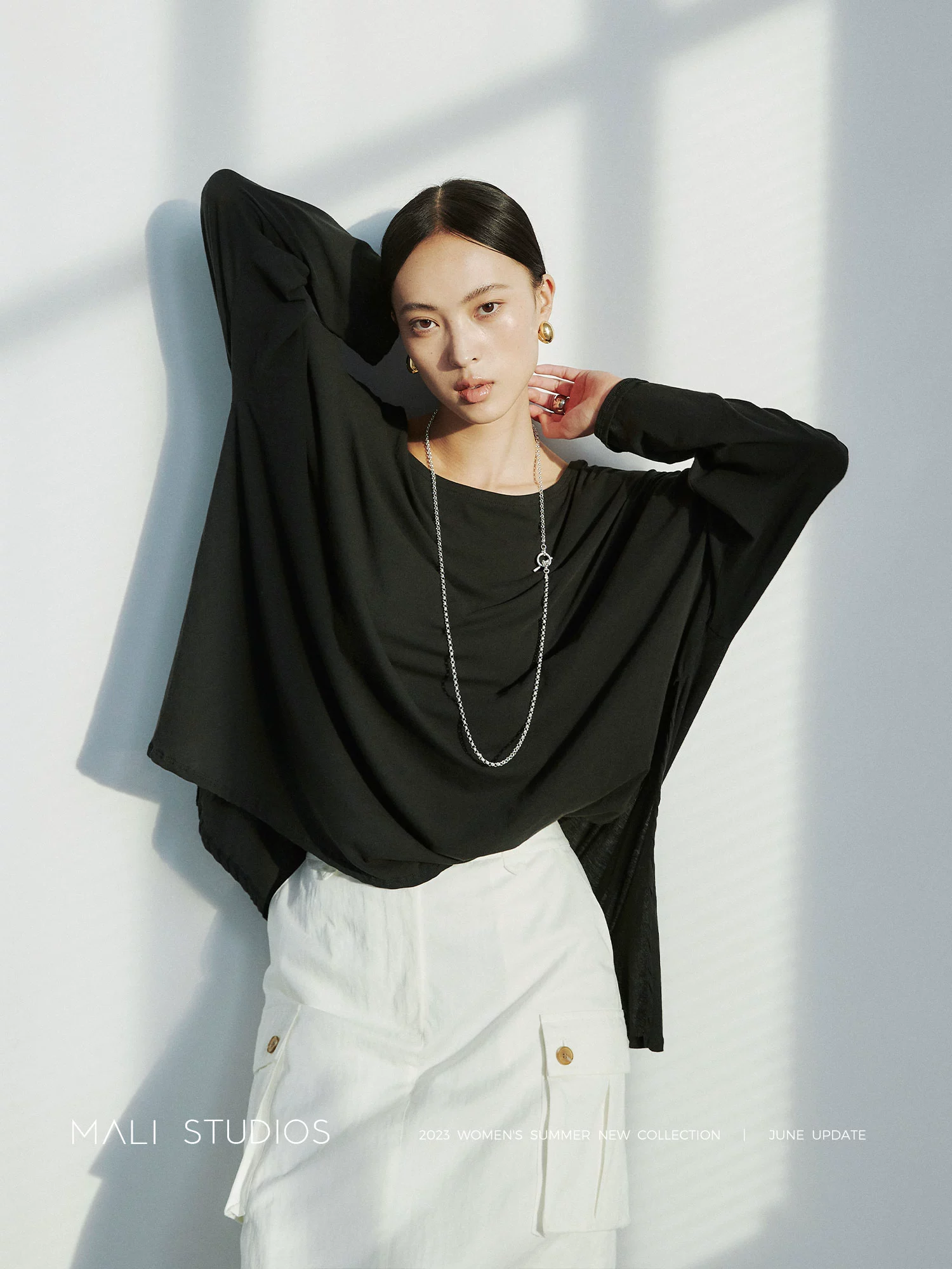 MALI|定纺轻薄强捻纱_超百搭一字领宽松舒适长袖防晒T恤 - Image 3