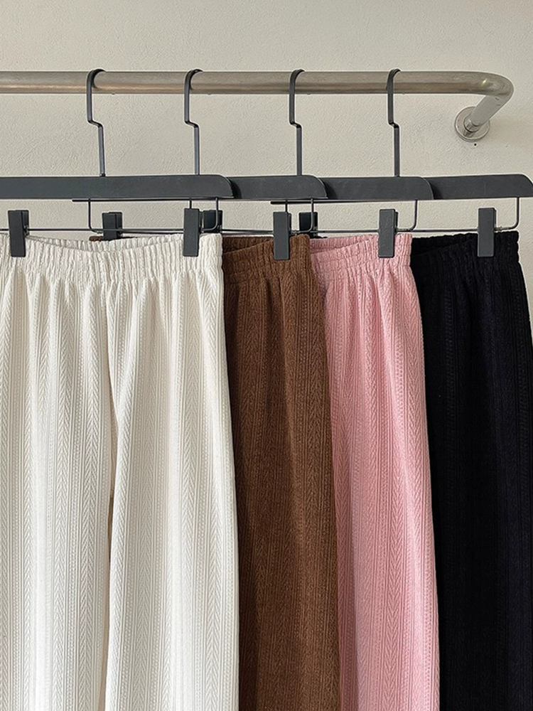 【现货】麦穗纹加绒加厚雪尼尔阔腿裤新款女直筒遛弯裤休闲长裤 - Image 5