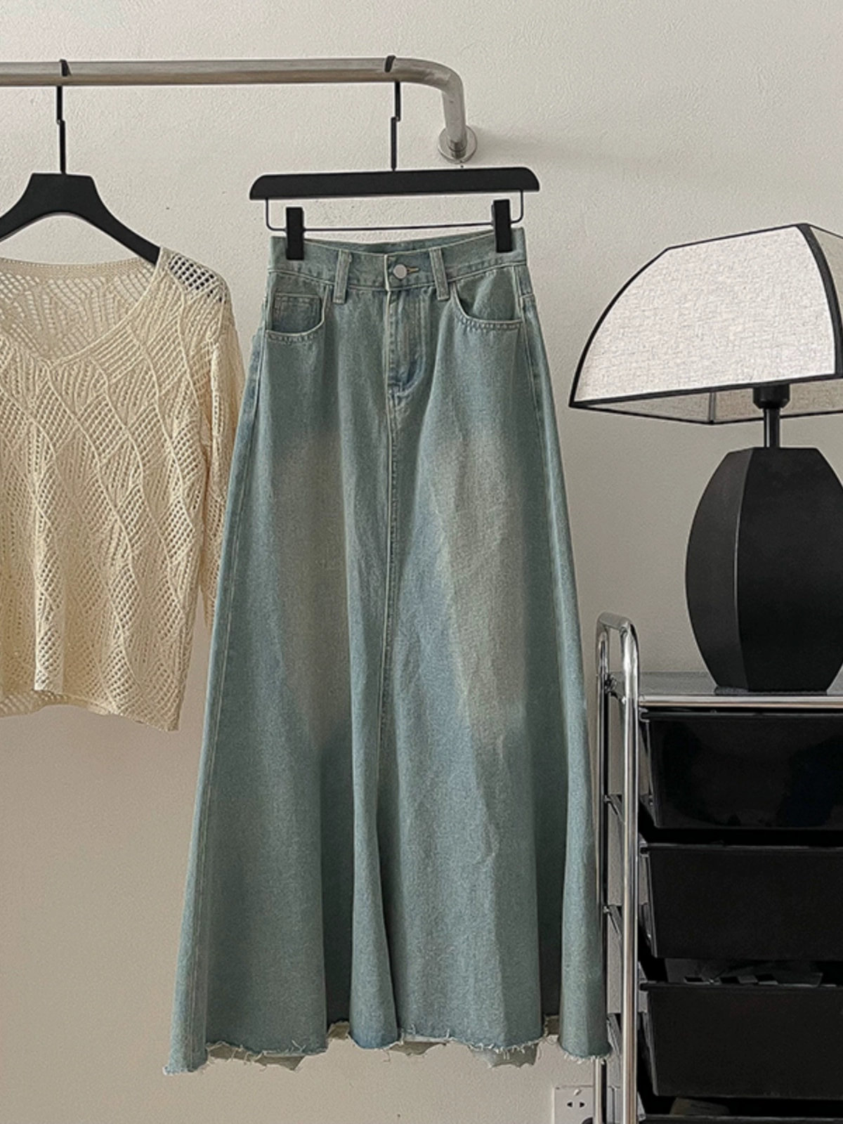 高腰复古毛边牛仔半身裙2024年夏季新款女装气质百搭显瘦a字裙潮