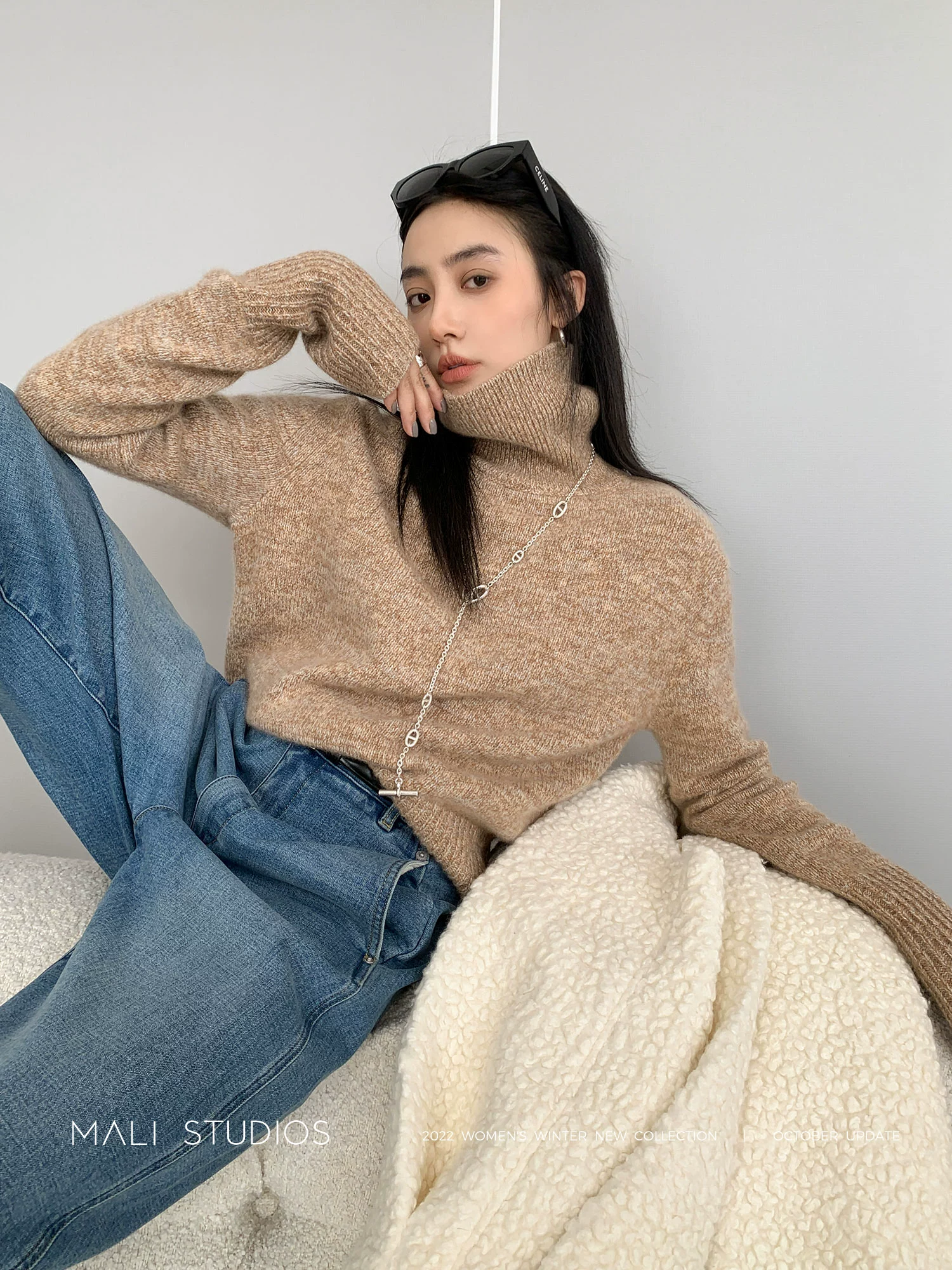 MALI|高端混色山羊绒/羊毛/羊绒纱 慵懒随性高领圆领廓形毛衣 - Image 2