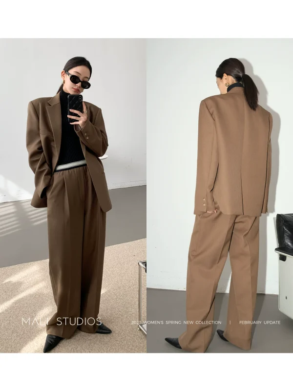 A*ne风格澳毛/TR羊毛_ 两穿造型感时髦宽肩西装&橡筋西裤