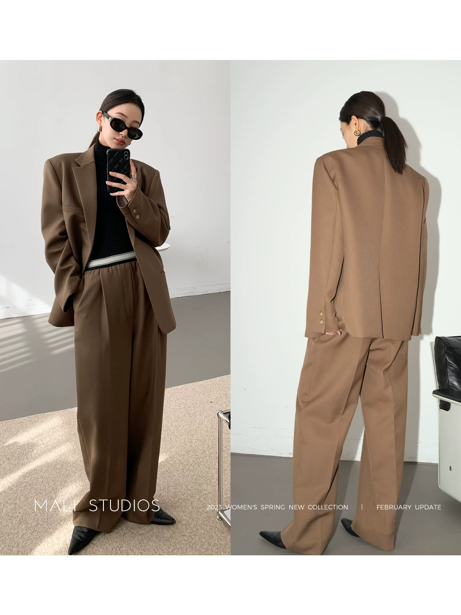 A*ne风格澳毛/TR羊毛_ 两穿造型感时髦宽肩西装&橡筋西裤