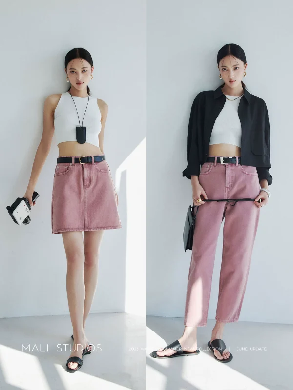 MALI｜定染彩牛品质全棉_复古休闲小A字牛仔裙微锥九分牛仔裤