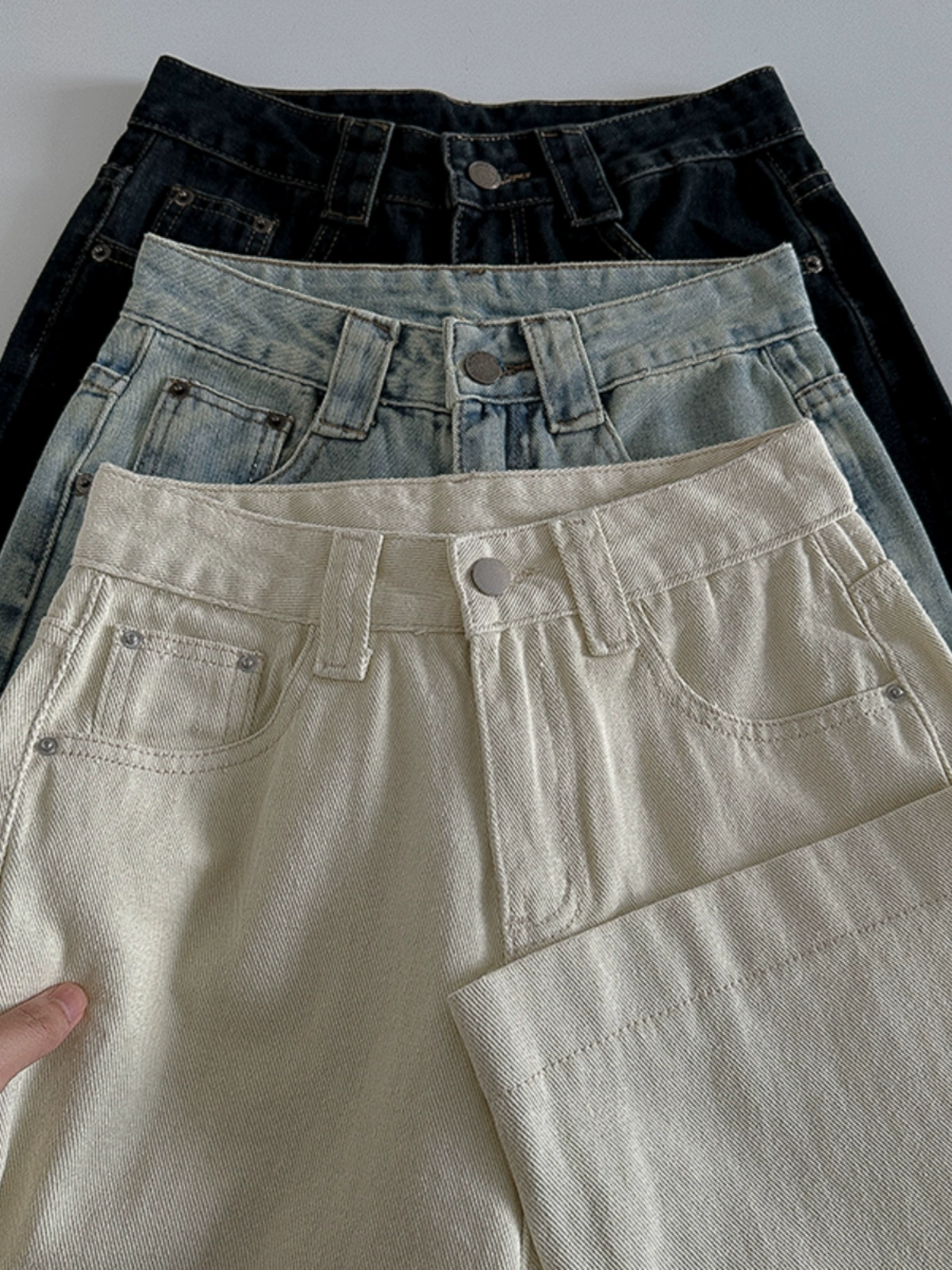 百搭高腰显瘦阔腿牛仔裤2024夏季新款韩版女装流行时尚宽松九分裤 - Image 3