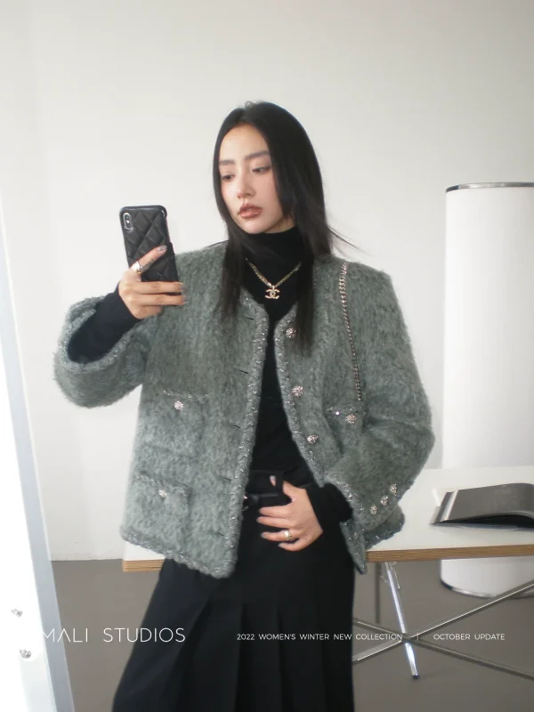 MALI|致敬经典 精致皮草感马海毛羊毛小香外套