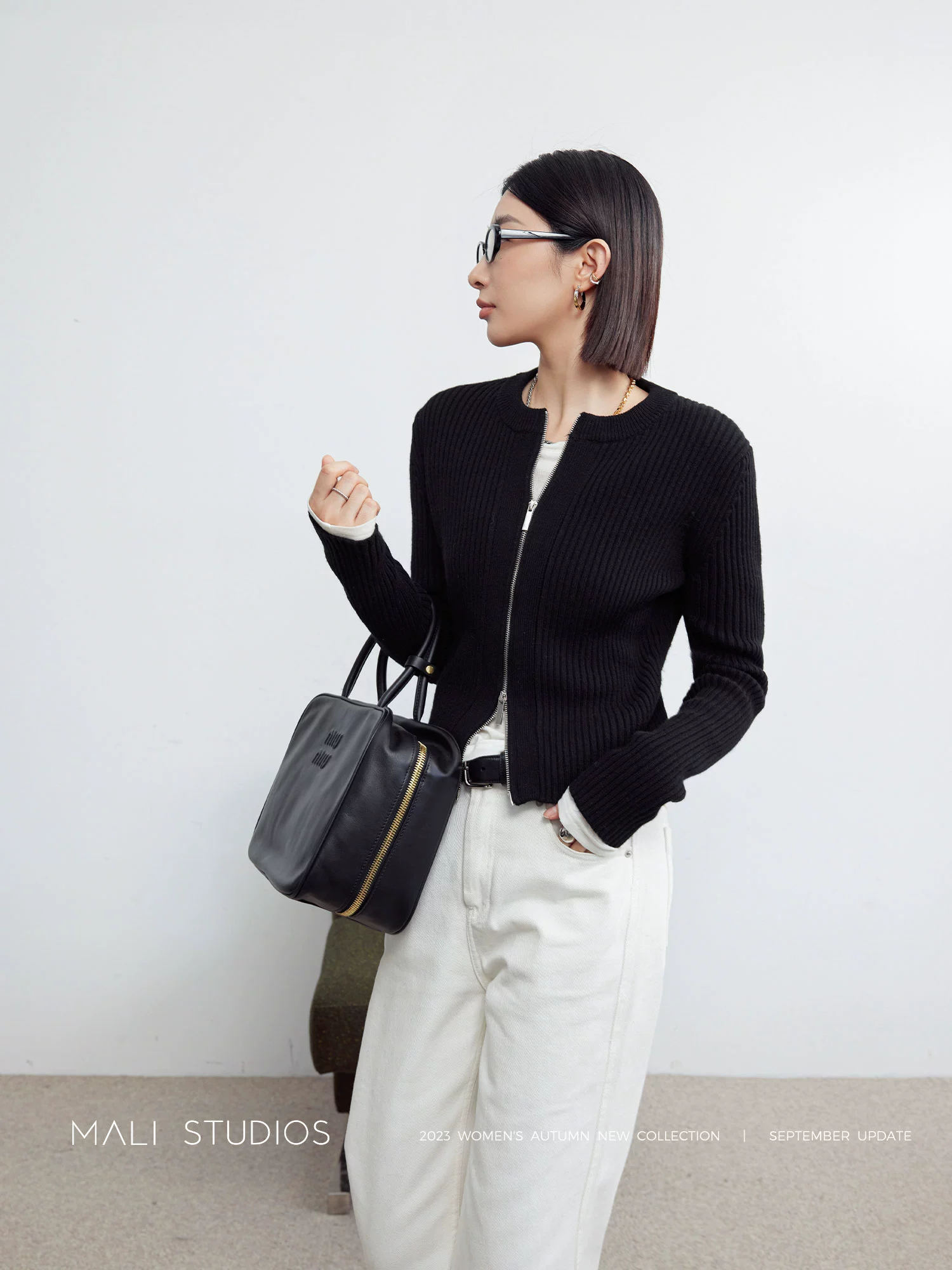 MALI|特细美丽奴羊毛混纺纱_静奢风双开拉链短款叠穿开衫半裙 - Image 3