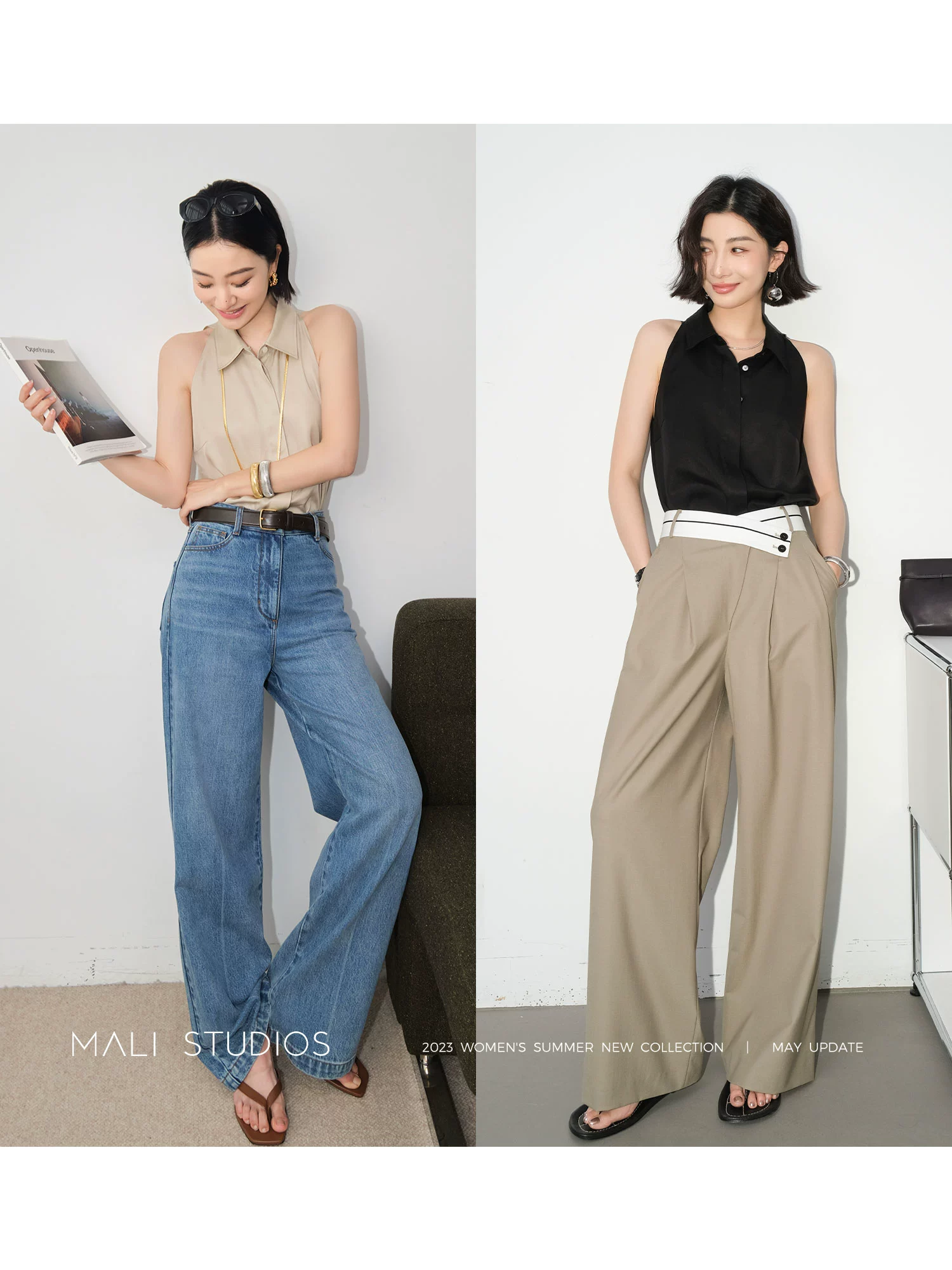 MALI|清凉天丝亚麻_法式复古尖领小众气质无袖衬衫 - Image 5