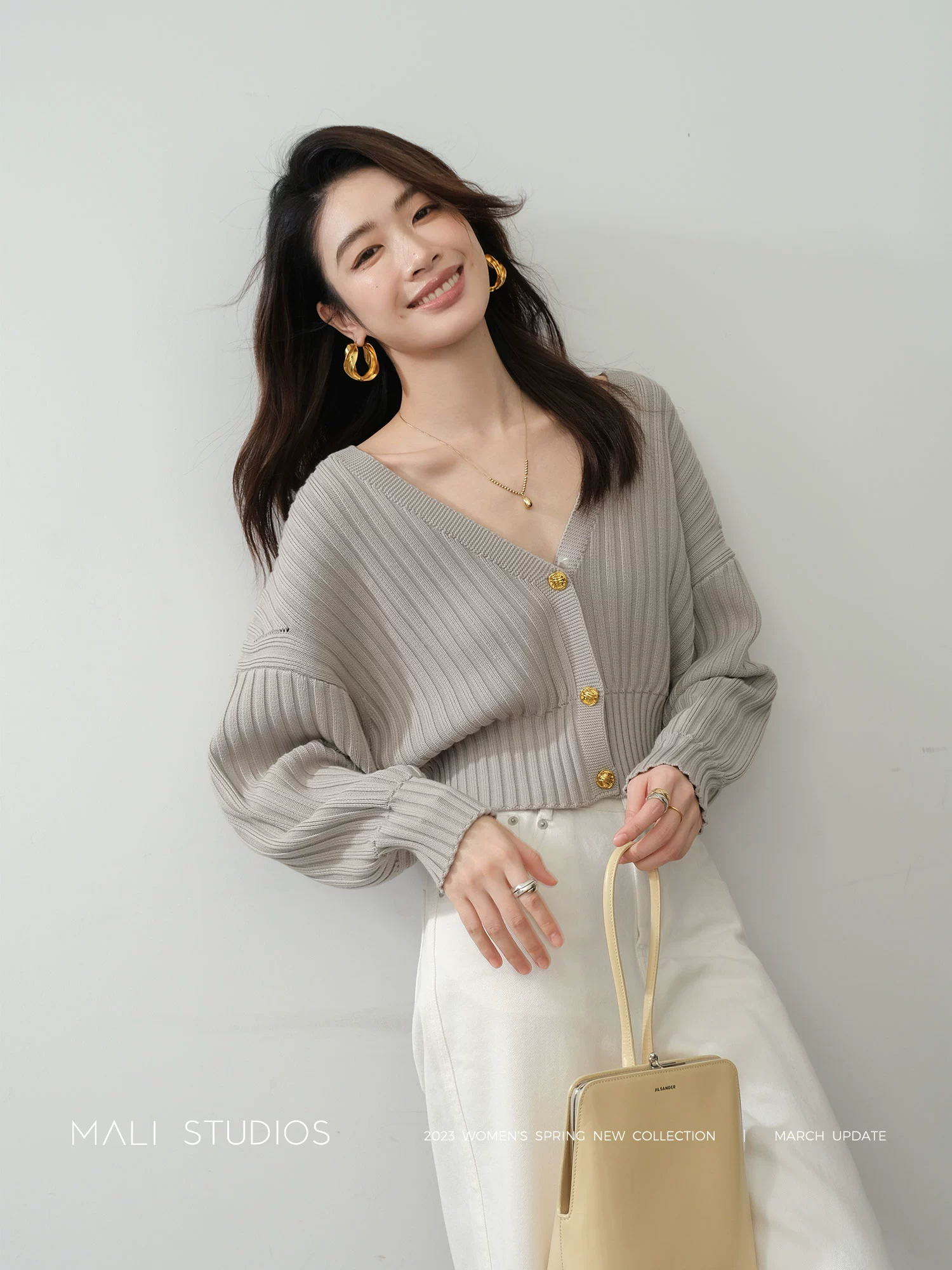 MALI|法式高级感_深V领细腰显瘦坑条纹截短上衣 - Image 4