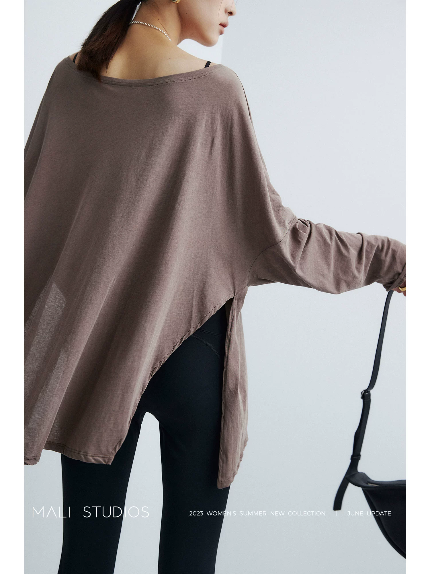 MALI|定纺轻薄强捻纱_超百搭一字领宽松舒适长袖防晒T恤 - Image 5
