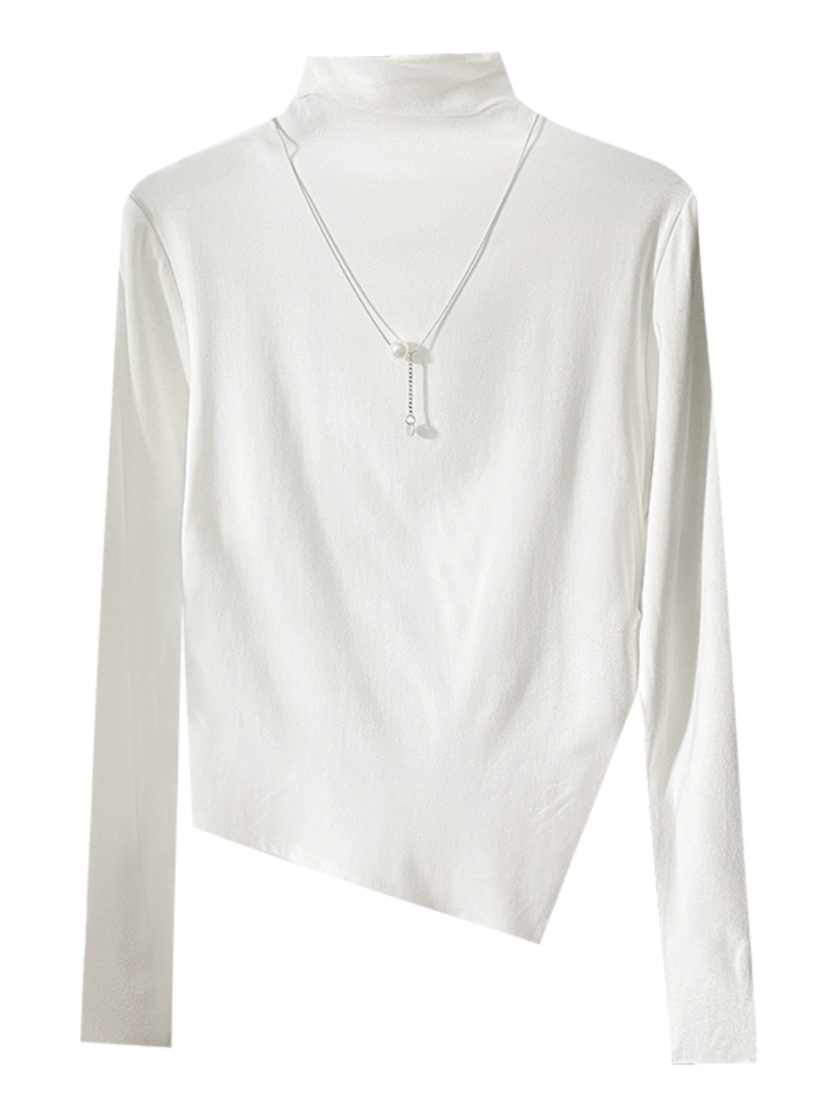 气质个性不对称链条拼接T恤2024秋季新款女装百搭套头打底衫上衣 - Image 5