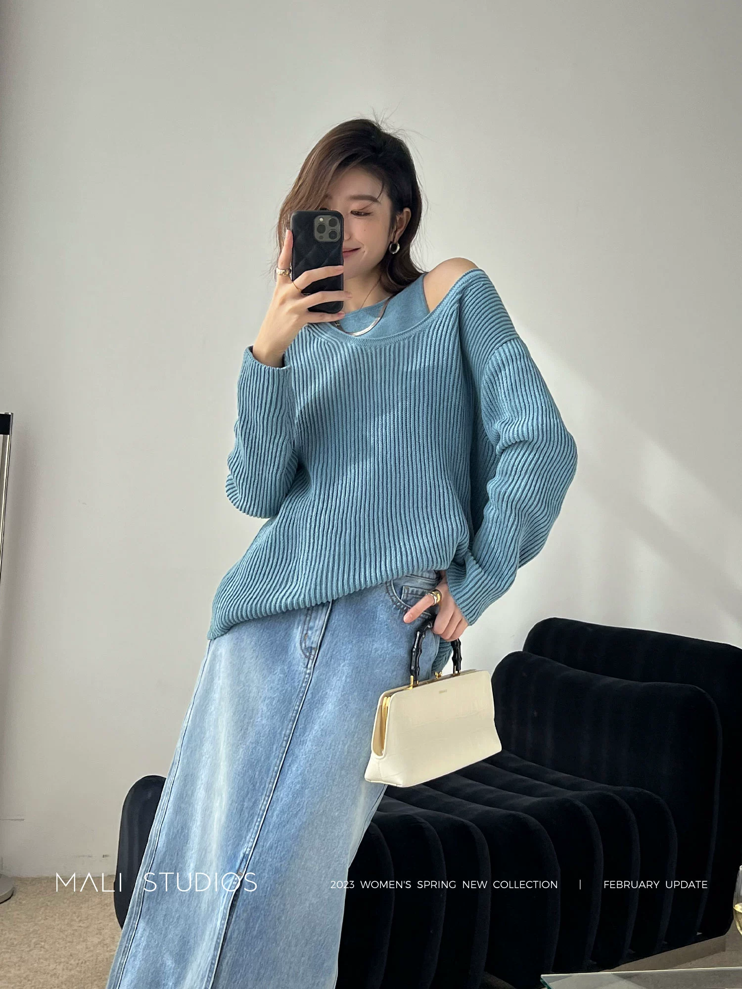 MALI|INS法式慵懒风_优质带子纱宽松套头毛衣工字背心