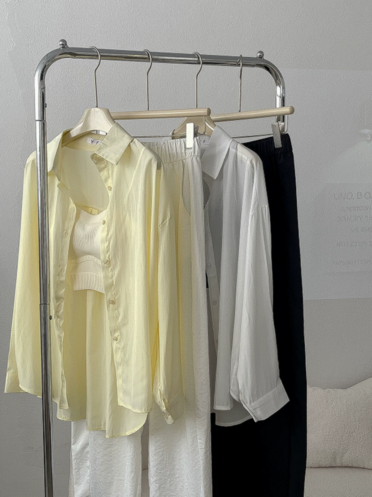 时尚纯色翻领长袖防晒衬衫2024夏季新款韩版女吊带背心垂感休闲裤