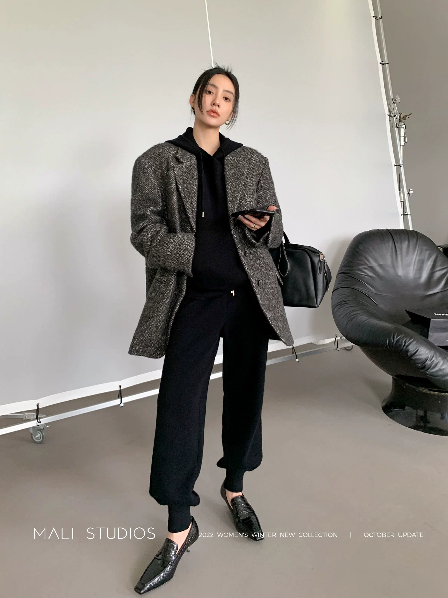 MALI|VTG夹花混色加厚毛呢 经典直身西装/西装式大衣 - Image 2