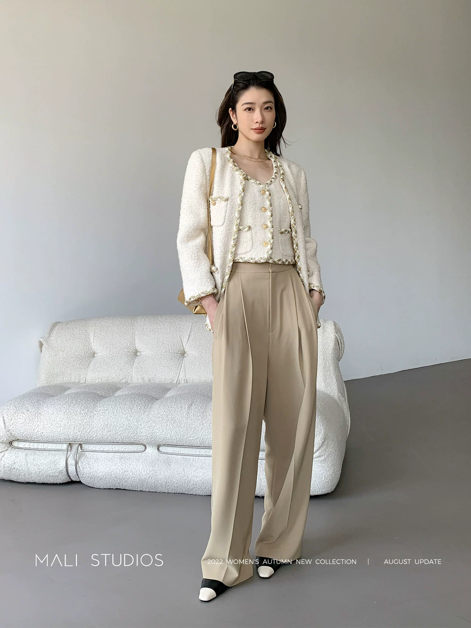 MALI|打造超模腿|定制四面弹高腰防透微锥阔腿裤 - Image 2