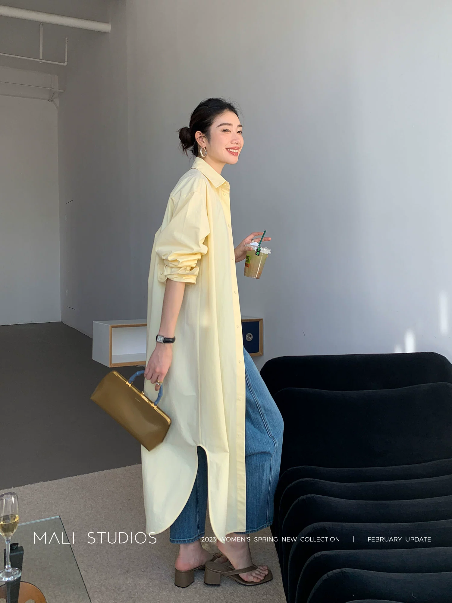 MALI|高克重优质荃棉挺括有型_时髦侧开衩长衬衫连衣裙 - Image 3