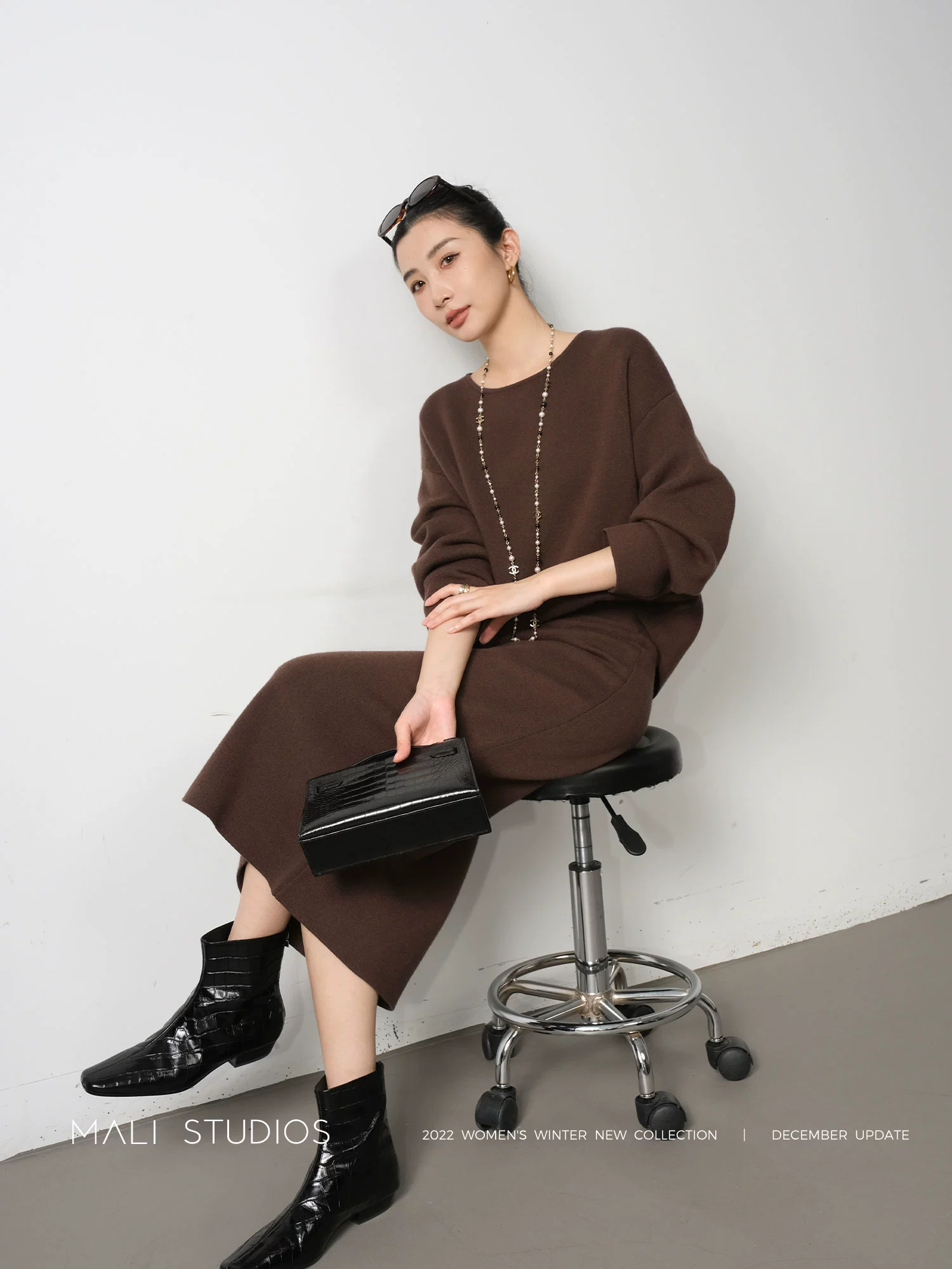 MALI|时髦羊绒羊毛套装_弧袖廓形毛衣+直筒针织半裙 - Image 2