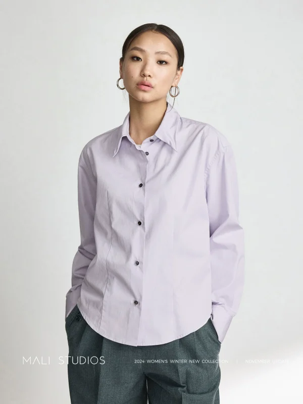 MALI | 高支高密新疆长绒棉时髦立体造型领截短衬衫