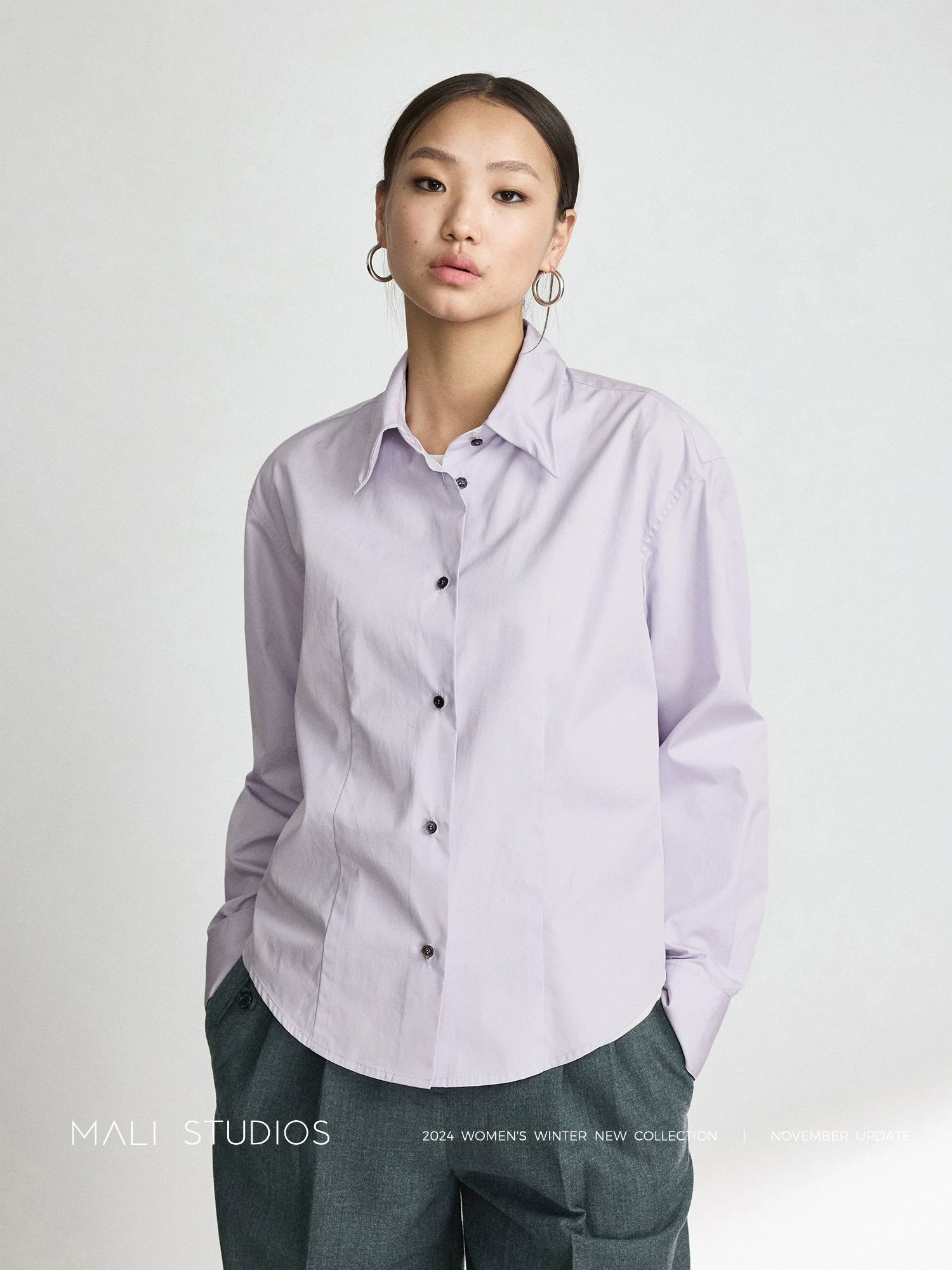 MALI | 高支高密新疆长绒棉时髦立体造型领截短衬衫