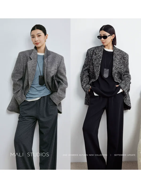 MALI|意式羊毛圈圈纱&马海毛混色人字纹_廓形西装外套