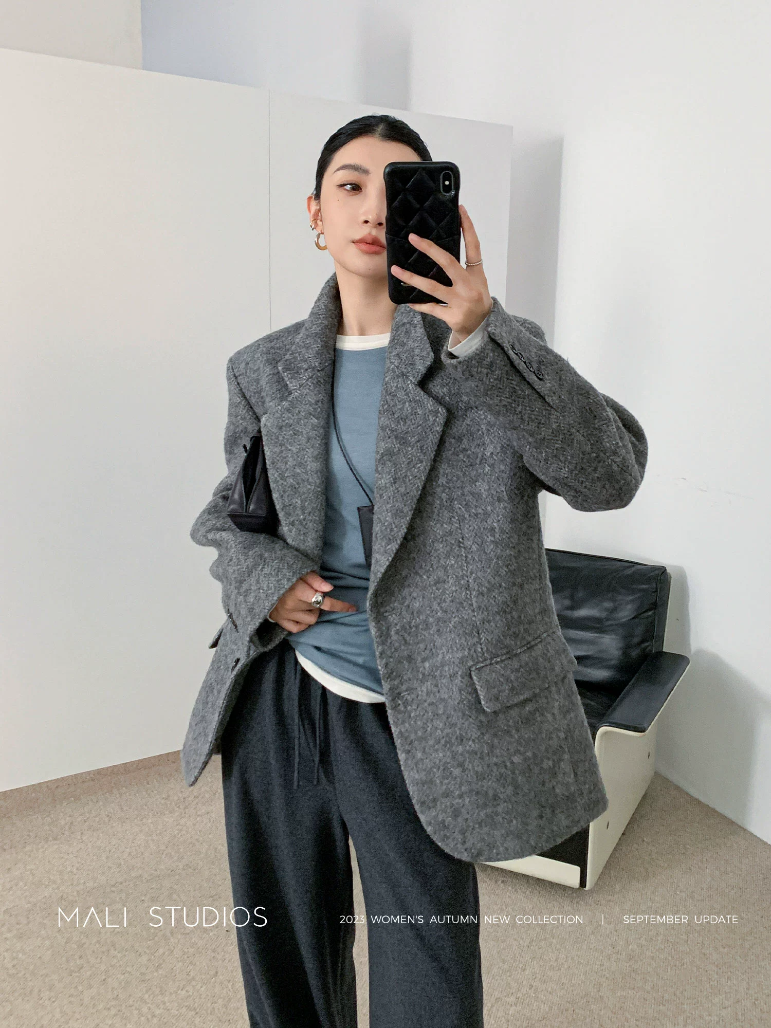 MALI|意式羊毛圈圈纱&马海毛混色人字纹_廓形西装外套 - Image 2