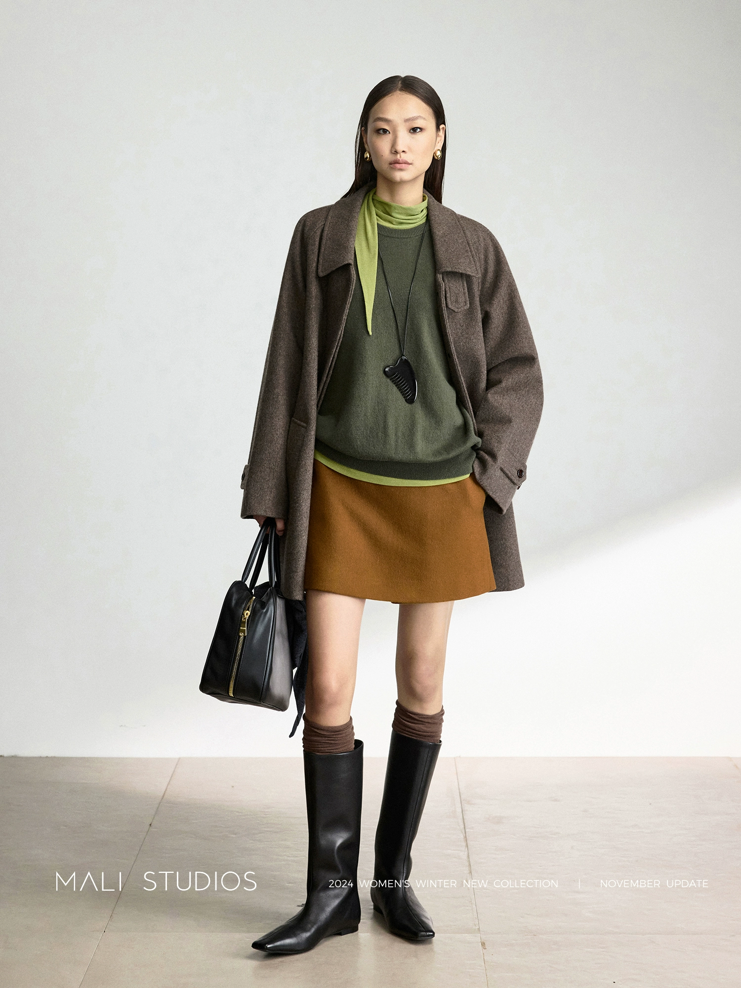 MALI | 重磅厚挺高支羊毛呢Clean Fit风时髦侧拉链裙裤 - Image 3