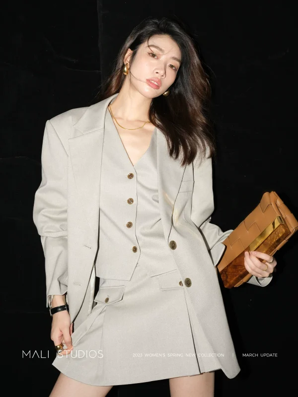 MALI｜重磅天丝羊毛&精纺羊毛_时髦西装四件套 西装马甲西裤裙裤