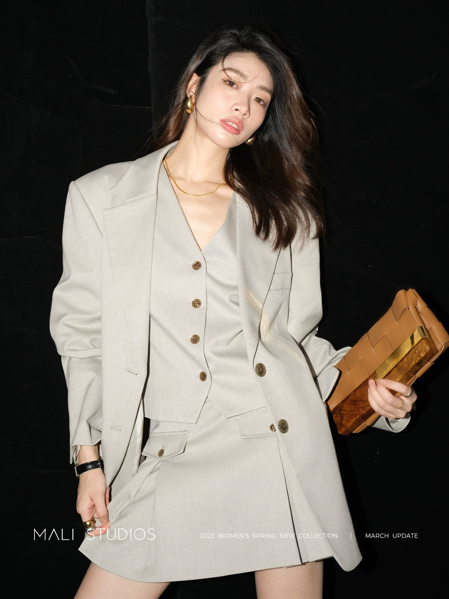 MALI|重磅天丝羊毛&精纺羊毛_时髦西装四件套 西装马甲西裤裙裤