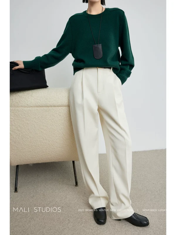 MALI|一条过冬经典裤型_加厚斜纹羊毛立体褶修身显瘦西装裤