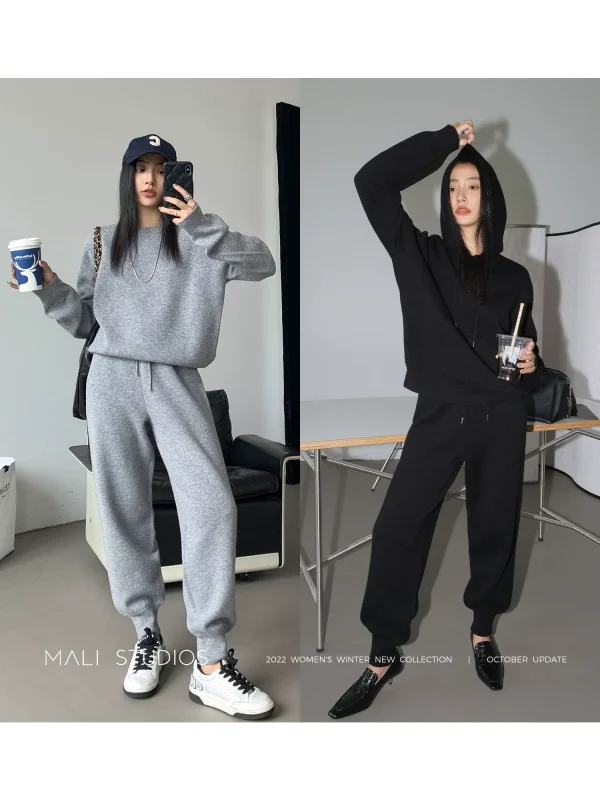 MALI｜獨家御寒定制可机洗羊毛 圆领连帽束脚裤三件套