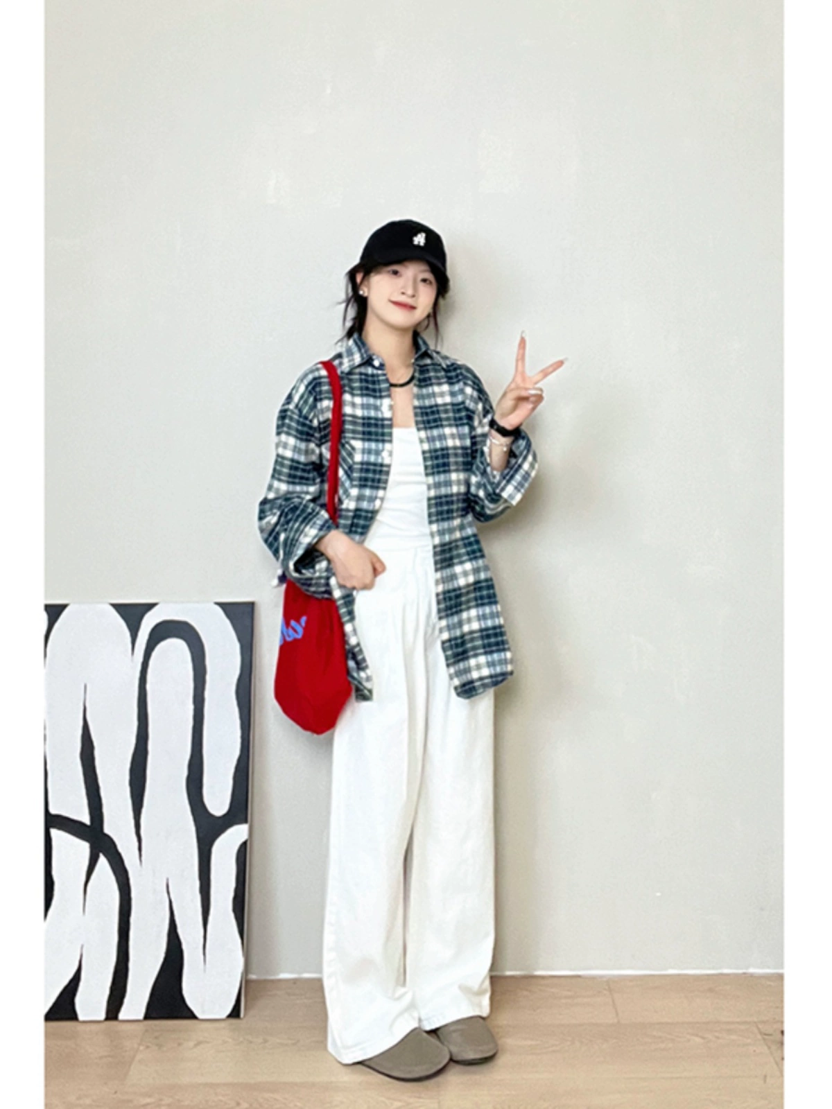 2024年秋季新款高腰阔腿裤直筒裤牛仔裤美式复古裤子白色休闲裤女 - Image 2